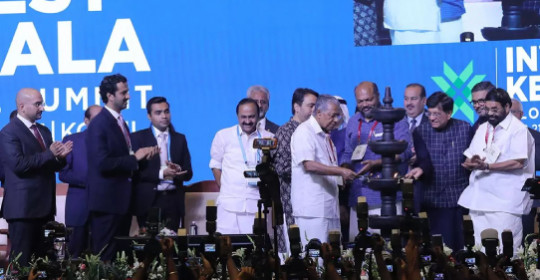 Chief Minister Pinarayi Vijayan lighting the lamp to mark the inauguration of Invest Kerala Global Summit