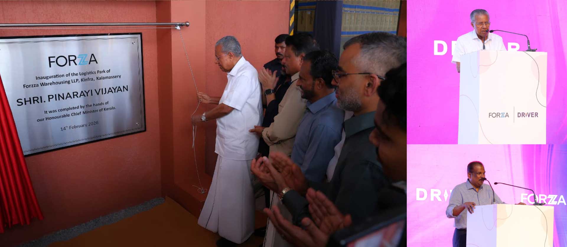 The logistics park of Forza Warehousing LLP at KINFRA Hi-Tech Park was inaugurated by Hon’ble Chief Minister Shri Pinarayi Vijayan on14th February 2026 at 5 p.m.