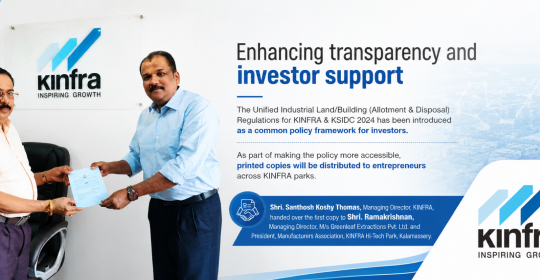 The Unified Industrial Land/Building (Allotment & Disposal) Regulations for KINFRA & KSIDC 2024 has been introduced as a common policy framework for investors.