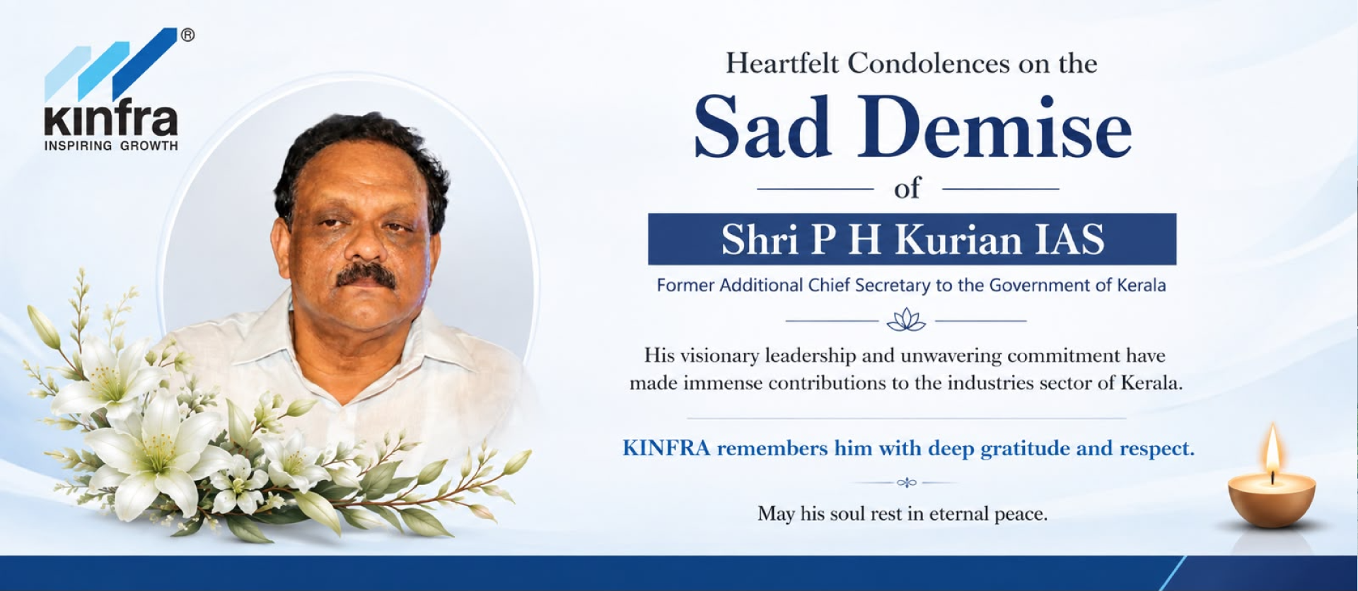 Heartfelt Condolences on the Sad Demise of Shri P H Kurian IAS
